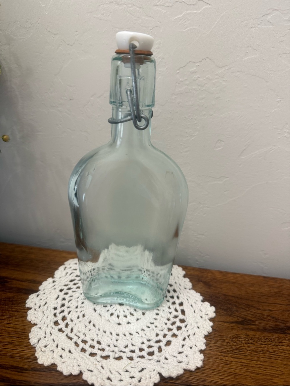 Vintage Italian Glass Bottle with Ceramic Swing-Top Stopper